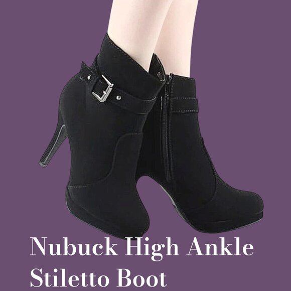 Women’s Buckle Strap High Heel High Ankle Boots & Side Zipper | Stiletto Booties - Picture 1 of 6
